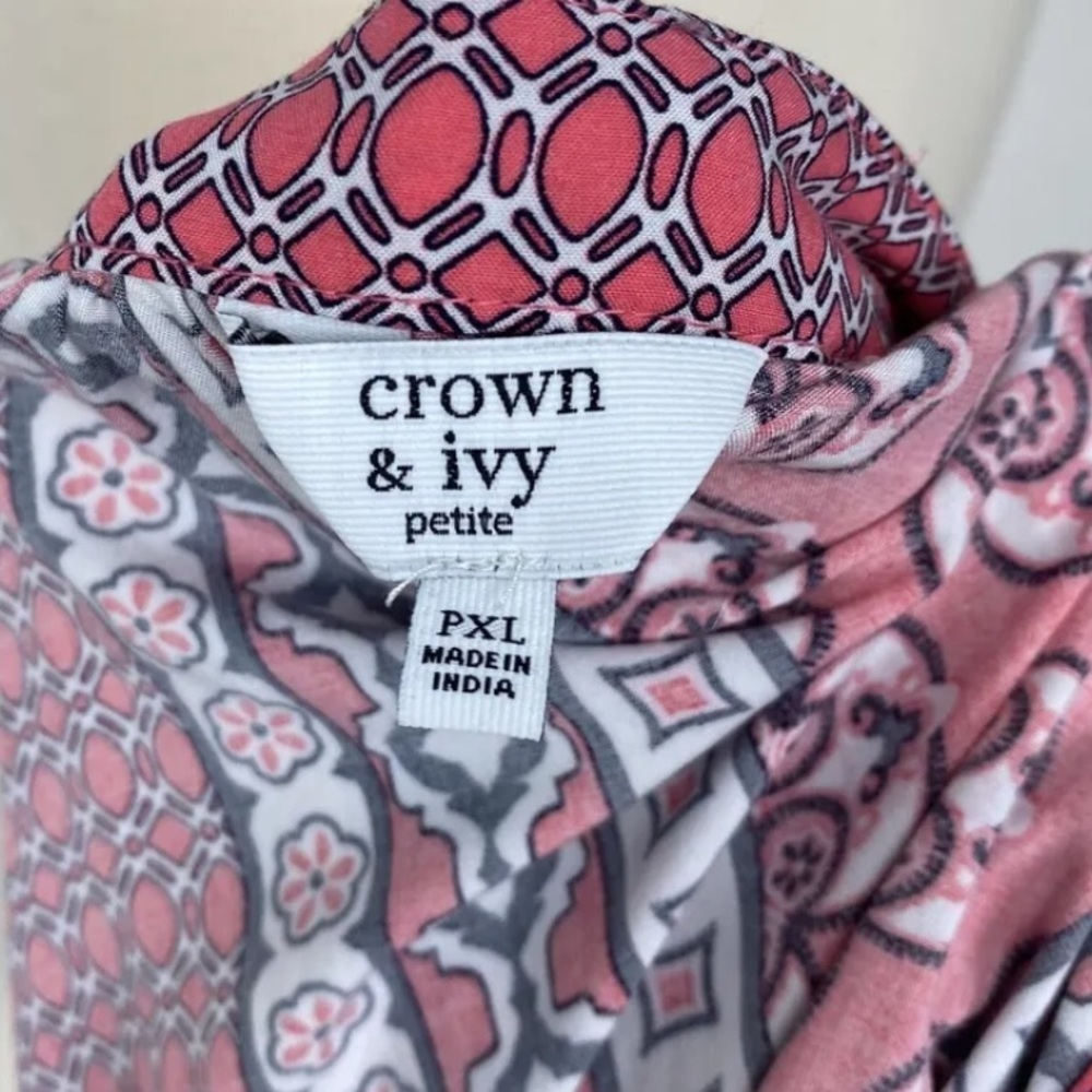Crown & Ivy Womens Peasant Crochet Insert Bell Sleeve Blouse PXL Coral Shirt Top - Picture 6 of 7